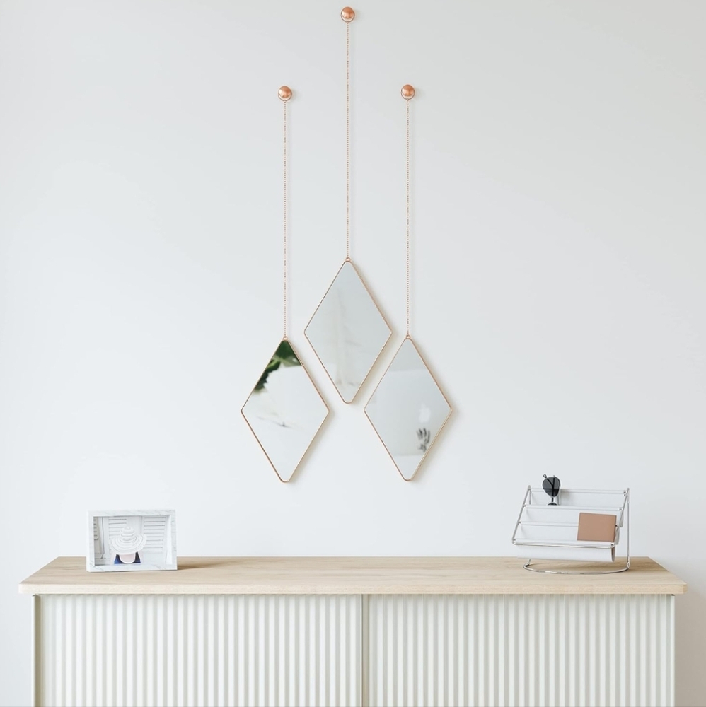 Umbra Diamond Shape Set Of 3 Copper Hanging Mirrors
